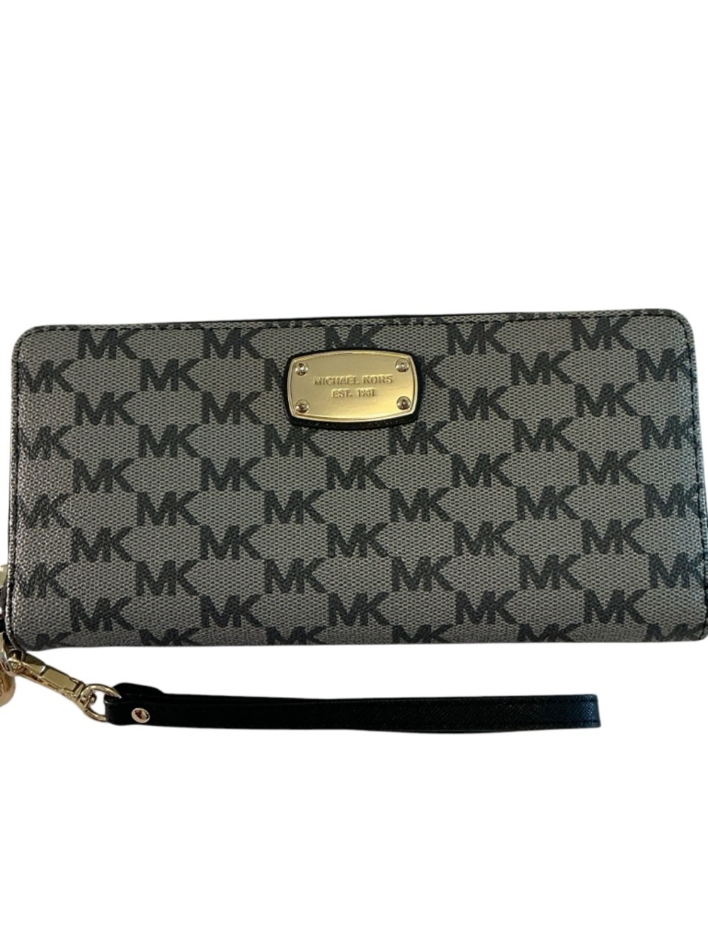 Michael Kors Jet Set Large Continental Zip Wallet Clutch Wristlet Gray MK Logo